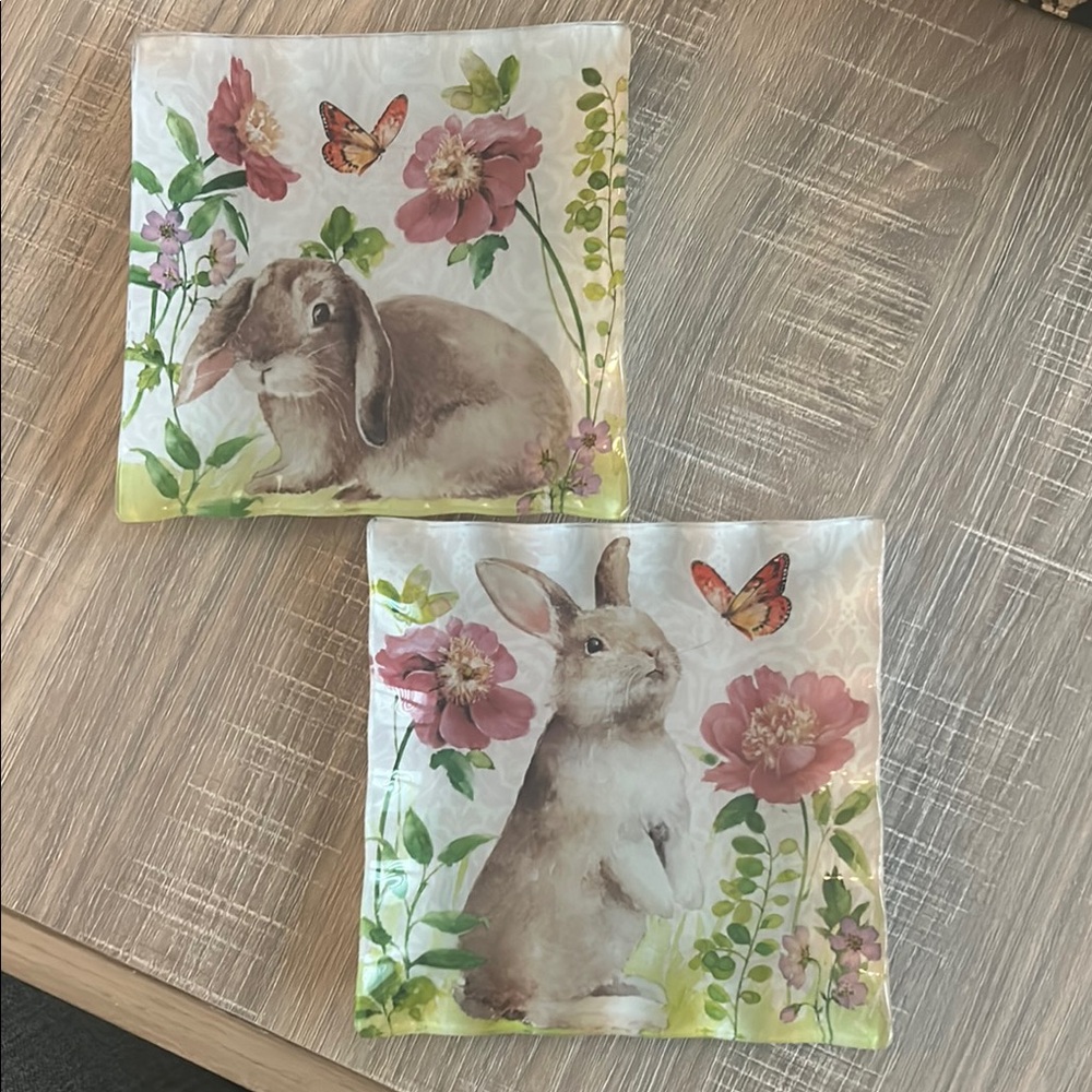 208 Park Floral Bunny Decorative Plates